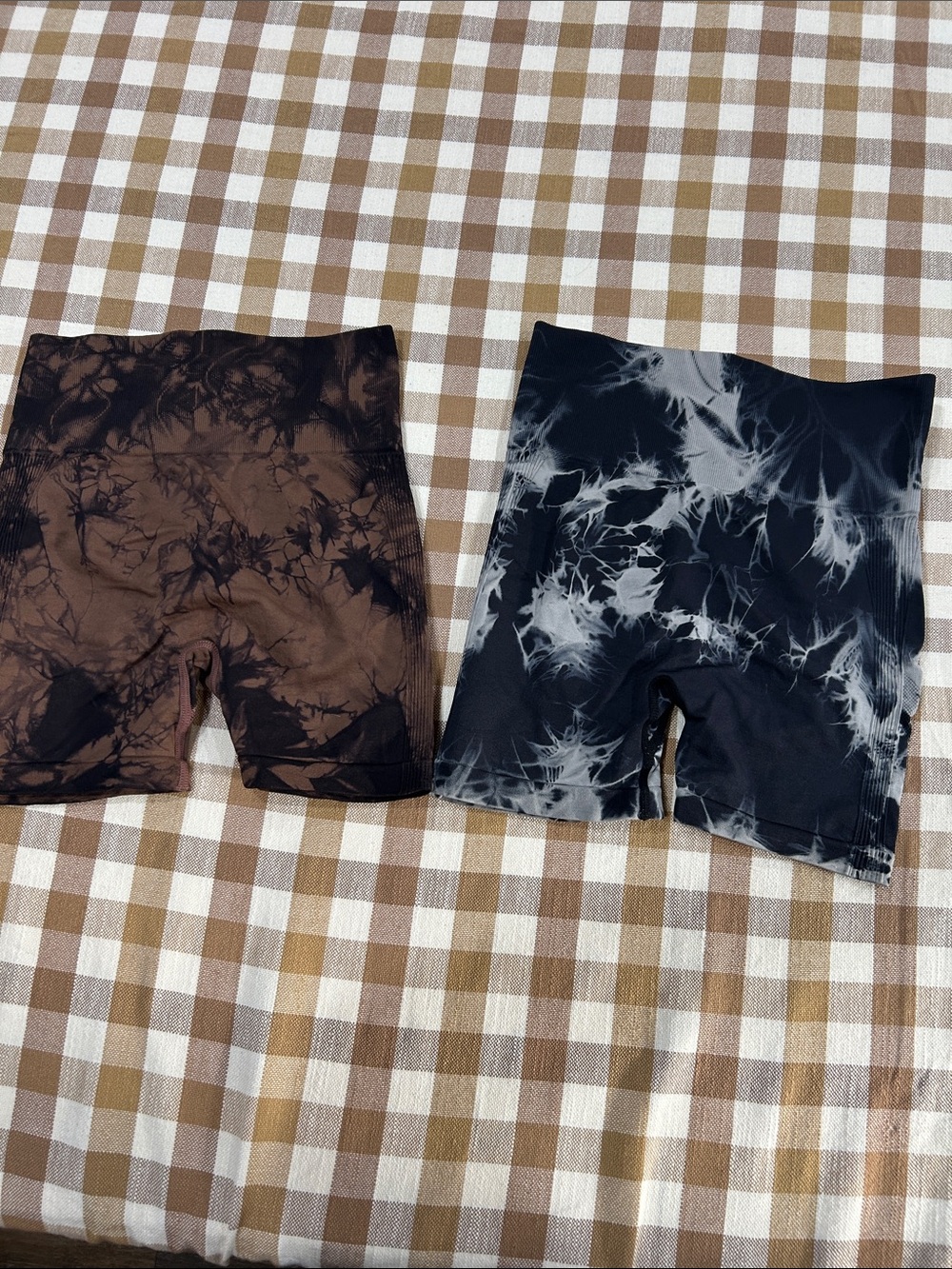 Two Tie-Dye Bike Shorts — Brown & Black
